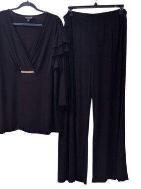 Antthony 2pc Top and Pant Set, 2X, Black